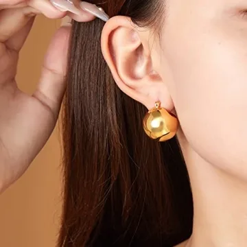 Aprilery Gold Stud Earrings for Women, 18K Gold Plated Round Ball Heart Knot Cable Earrings Cuff Ear Gold Jewelry Earrings Gifts for Her (Gold Ball)