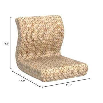 Japanese Style Floor Chair Handcrafted Eco-Friendly Padded Knitted Straw Chair with Backrest Meditation Chair,Hand Woven Tatami Floor Cushion Corn Maize Husk, 17.7x14.1x14.5x2.3inch