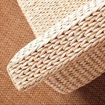 Japanese Style Floor Chair Handcrafted Eco-Friendly Padded Knitted Straw Chair with Backrest Meditation Chair,Hand Woven Tatami Floor Cushion Corn Maize Husk, 17.7x14.1x14.5x2.3inch