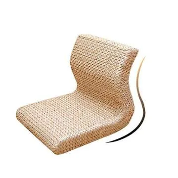 Japanese Style Floor Chair Handcrafted Eco-Friendly Padded Knitted Straw Chair with Backrest Meditation Chair,Hand Woven Tatami Floor Cushion Corn Maize Husk, 17.7x14.1x14.5x2.3inch