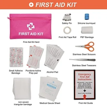 THINKWORK Car Emergency Kit for Teen Girl and Lady's Gifts, Pink Emergency Roadside Assistance kit with 10FT Jumper, First Aid Kit, Safety Hammer, Tow Rope, and More Ideal Pink Car Accessories Tool