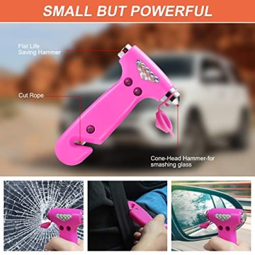 THINKWORK Car Emergency Kit for Teen Girl and Lady's Gifts, Pink Emergency Roadside Assistance kit with 10FT Jumper, First Aid Kit, Safety Hammer, Tow Rope, and More Ideal Pink Car Accessories Tool