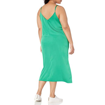 Ana Silky V-Neck Midi Slip Dress in Emerald
