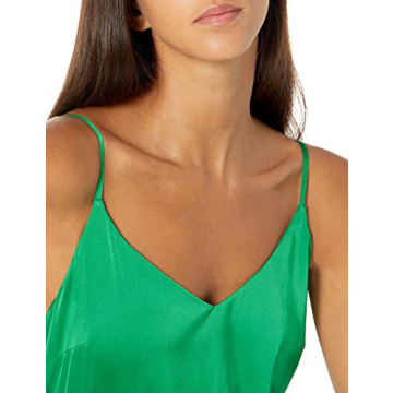 Ana Silky V-Neck Midi Slip Dress in Emerald