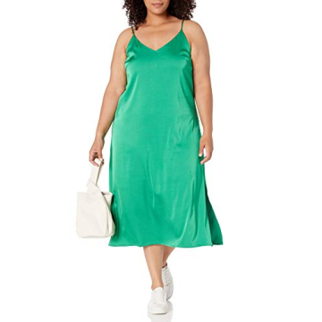 Ana Silky V-Neck Midi Slip Dress in Emerald