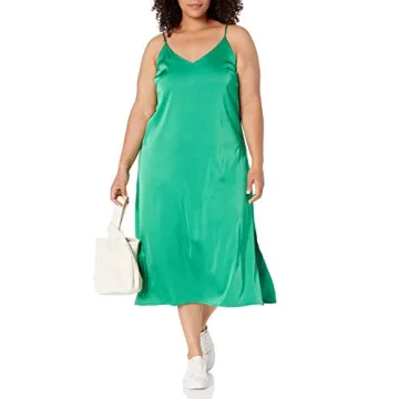 Ana Silky V-Neck Midi Slip Dress in Emerald