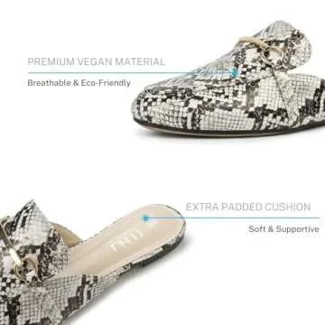 MUSSHOE Mules for Women Flats Comfortable Slip on Women Mules Backless Loafers,Snake pu 10