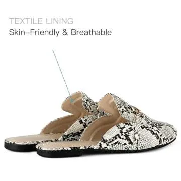 MUSSHOE Mules for Women Flats Comfortable Slip on Women Mules Backless Loafers,Snake pu 10