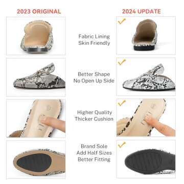 MUSSHOE Mules for Women Flats Comfortable Slip on Women Mules Backless Loafers,Snake pu 10