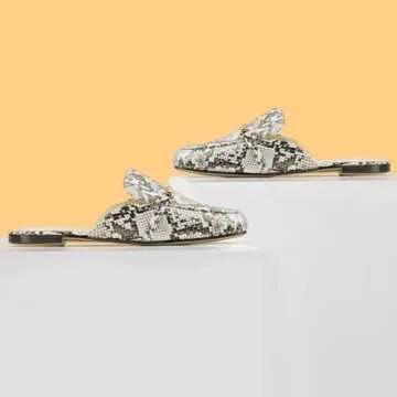 MUSSHOE Mules for Women Flats Comfortable Slip on Women Mules Backless Loafers,Snake pu 10