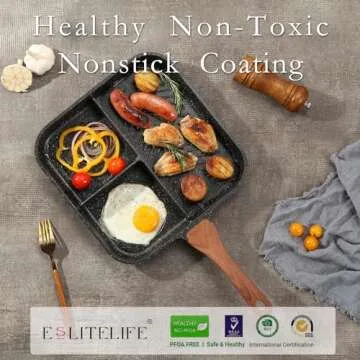 ESLITE LIFE 11 Inch Nonstick Divided Grill Pan for Indoor Cooking, Versatile 3-In-1 Induction Large Breakfast Pan for Stove Tops, PTFE & PFOA Free, Black