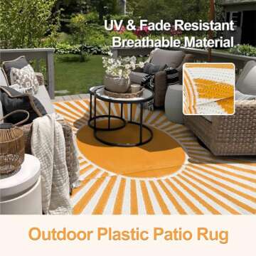 Wonnitar Waterproof Outdoor Rug 5x8, Reversible Outdoor Plastic Straw Camping Rug, Large Outside Patio Area Rug, Portable Indoor Outdoor Rugs for Backyard RV Camper Garden Picnic (Orange, 5'x8')