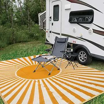 Wonnitar Waterproof Outdoor Rug 5x8, Reversible Outdoor Plastic Straw Camping Rug, Large Outside Patio Area Rug, Portable Indoor Outdoor Rugs for Backyard RV Camper Garden Picnic (Orange, 5'x8')