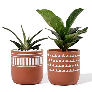 POTEY Indoor Cement Plant Pots - Modern Decorative Set