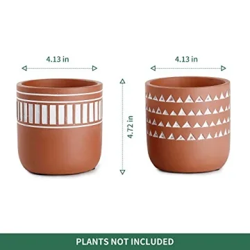 POTEY Indoor Cement Plant Pots - Modern Decorative Set