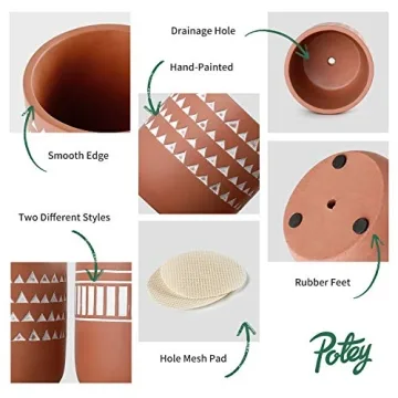 POTEY Indoor Cement Plant Pots - Modern Decorative Set