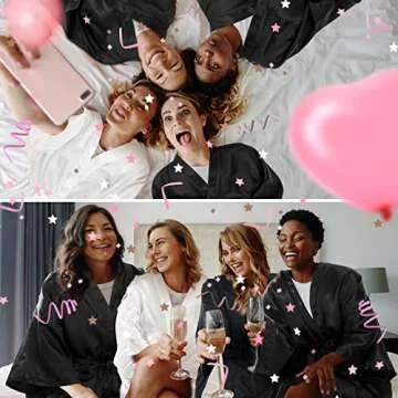 Janmercy 6 Pieces Bridesmaids Robes Set Bridal Robes for Wedding Matron of Honor Robe Maid of Honor Robe for Bridal Party Gifts (Black and White, Bride)