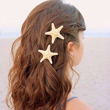 2PCS Hair Clip Handmade Natural Sea Star Hair Pins Cute Headwear for Girls Women, Random Size
