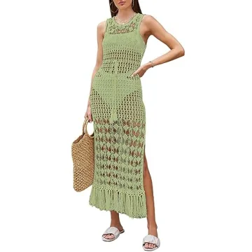 Bsubseach Crochet Cover Ups for Swimwear Women Sleeveless Knit Beach Dress Open Back Bathing Suit Co...