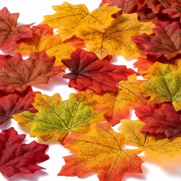 Jiesky 360 Pcs 8cm/3.1inch Artificial Maple Leaves 6 Colors Fall Leaves Thanksgiving Day Autumn Leaf...