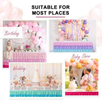 JEVIX 6ft Table Skirt Rainbow Tablecloth Unicorn Tutu Table Skirt for Rectangular Table Birthday Par...