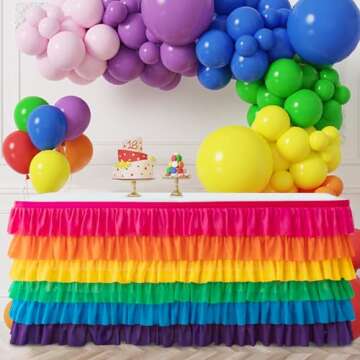 JEVIX 6ft Table Skirt Rainbow Tablecloth Unicorn Tutu Table Skirt for Rectangular Table Birthday Party Decoration