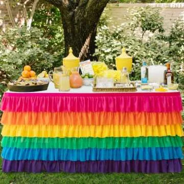 JEVIX 6ft Table Skirt Rainbow Tablecloth Unicorn Tutu Table Skirt for Rectangular Table Birthday Party Decoration