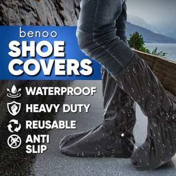 benoo Waterproof Shoe Covers | Rain Shoe Covers, Heavy Duty & Reusable Rain Shoe Covers Waterproot, Rain Cover for Shoes, Waterproof Boot Covers, Motorcycle Rain Gear (Men5-6 | Women7½-8½)