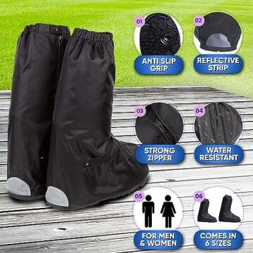 benoo Waterproof Shoe Covers | Rain Shoe Covers, Heavy Duty & Reusable Rain Shoe Covers Waterproot, Rain Cover for Shoes, Waterproof Boot Covers, Motorcycle Rain Gear (Men5-6 | Women7½-8½)