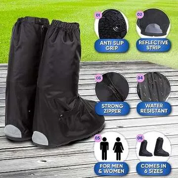 benoo Waterproof Shoe Covers | Rain Shoe Covers, Heavy Duty & Reusable Rain Shoe Covers Waterproot, Rain Cover for Shoes, Waterproof Boot Covers, Motorcycle Rain Gear (Men5-6 | Women7½-8½)