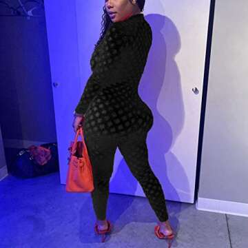 Uni Clau Women One Piece Outfits Mesh Sheer Bodycon Jumpsuit Long Sleeve See Through Party Jumpsuits (CM-Black, Medium)