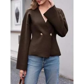 Saodimallsu Womens V Neck Cardigans Long Bell Sleeve Button Down Open Front Loose Knit Fall Sweater Blazer Coffee