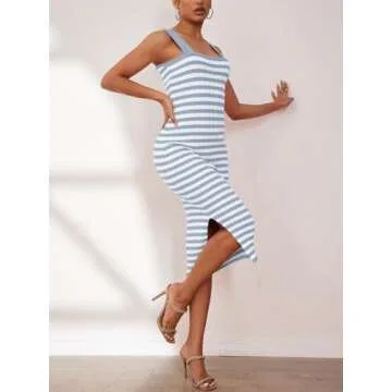NTSWZYS Women's Knit Bodycon Midi Dress for Summer
