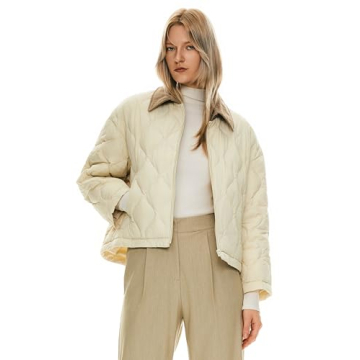 Orolay Women's Stylish Quilted Jacket Puffer Coat for Winter Beige Size Medium