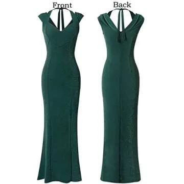 VFSHOW Womens Shiny Green V Halter Neck Celebrity Pleated High Split Formal Evening Wedding Prom Party Maxi Long Dress 9729 GRN M