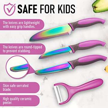 Kids Knife Set For Cooking – 5 Piece Kids Cook Set in Pink – Real Kitchen Tools!