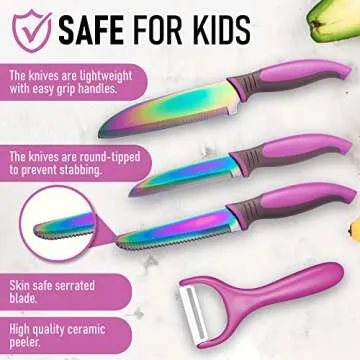 Kids Knife Set For Cooking – 5 Piece Kids Cook Set in Pink – Real Kitchen Tools!