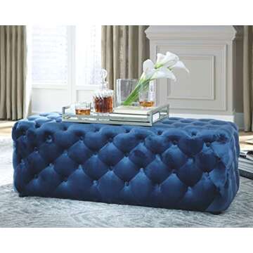 Signature Design by Ashley Lister Tufted Polyester Velvet Accent Ottoman, Navy
