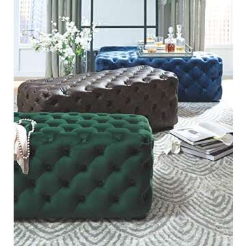 Signature Design by Ashley Lister Tufted Polyester Velvet Accent Ottoman, Navy