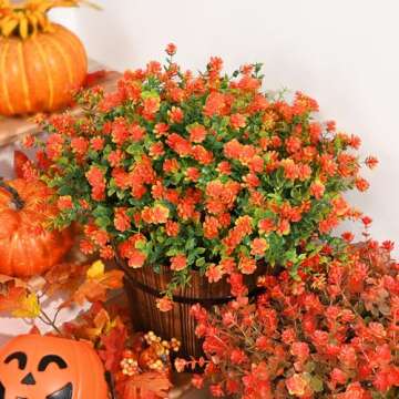 Durable 12 Bundles Fake Mums for Fall Decoration