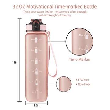 EYQ 32 oz Water Bottle with Time Marker, Carry Strap, Leak-Proof Tritan BPA-Free, Ensure You Drink E...