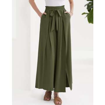 GRACE KARIN Women's Wide Leg Pants with Pockets High Waist Adjustable Knot Loose Casual Trousers Bus...