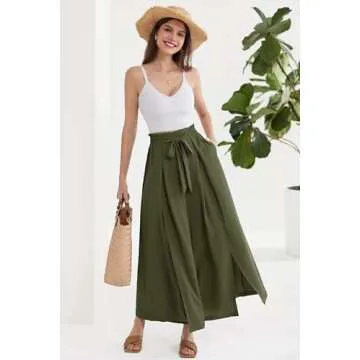 GRACE KARIN Women's Wide Leg Pants with Pockets High Waist Adjustable Knot Loose Casual Trousers Business Work Casual Pants Army Green S