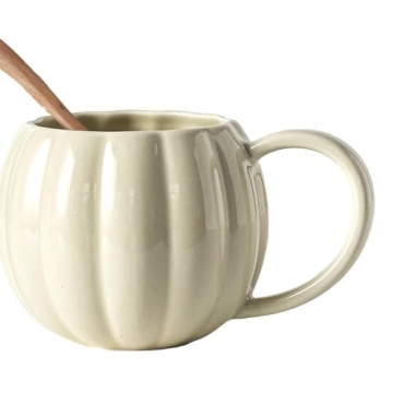 Pumpkin Coffee Mug Halloween Ceramic Pumpkin Fall Mugs Novelty Coffee Milk Cups for Halloween Theme Party Thanksgiving Fall Autumn Harvest Party Supply,White