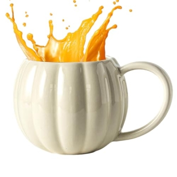 Pumpkin Coffee Mug Halloween Ceramic Pumpkin Fall Mugs Novelty Coffee Milk Cups for Halloween Theme Party Thanksgiving Fall Autumn Harvest Party Supply,White