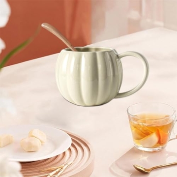 Pumpkin Coffee Mug Halloween Ceramic Pumpkin Fall Mugs Novelty Coffee Milk Cups for Halloween Theme Party Thanksgiving Fall Autumn Harvest Party Supply,White