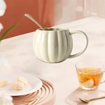 Pumpkin Coffee Mug Halloween Ceramic Pumpkin Fall Mugs Novelty Coffee Milk Cups for Halloween Theme Party Thanksgiving Fall Autumn Harvest Party Supply,White