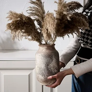 Rustic Ceramic Flower Vase for Home Decor 9.5 Inch