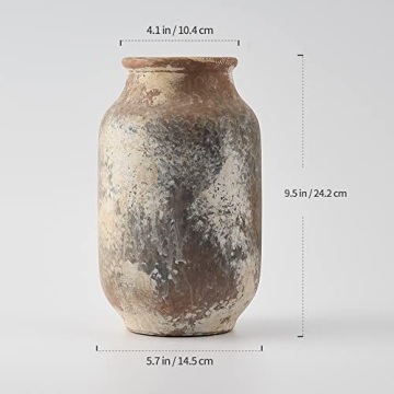 Rustic Ceramic Flower Vase for Home Decor 9.5 Inch
