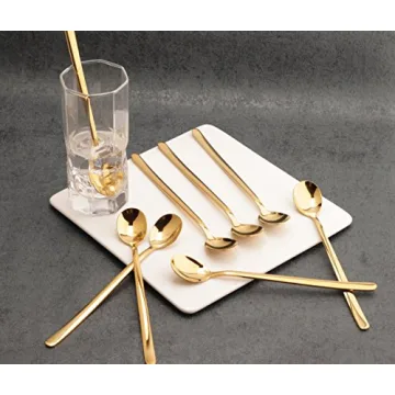 Elegant 8x Long Handle Spoons in Gold - Perfect for Any Occasion
